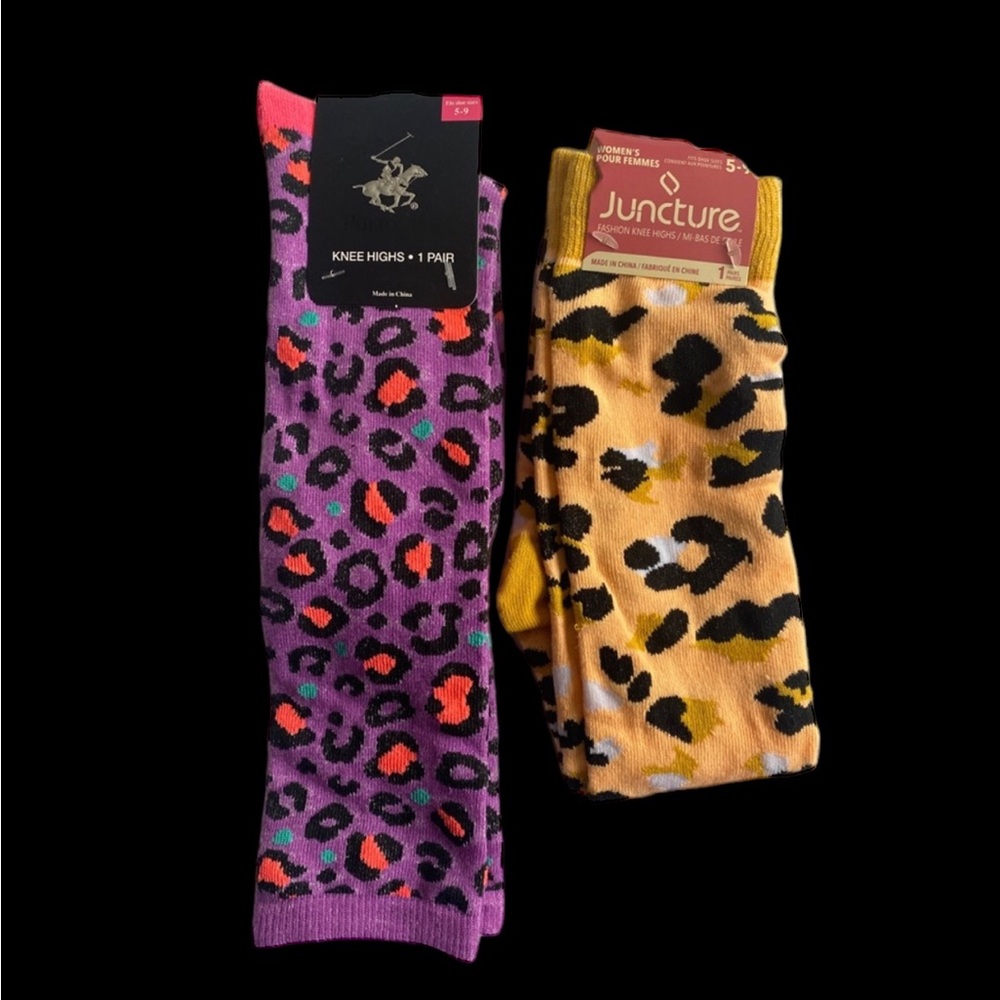 Two Pairs Cheeta Print Knee High Socks Sizes 5-9